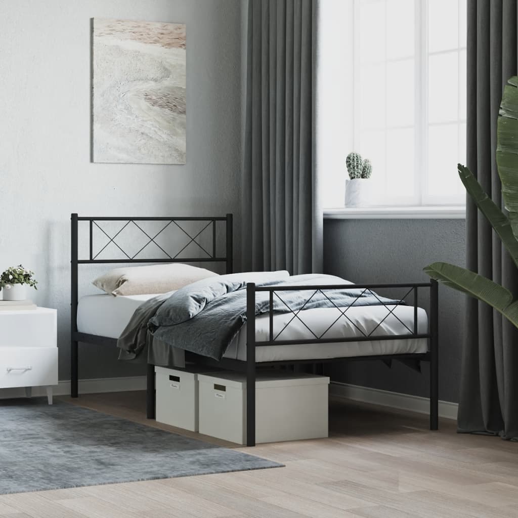 sengeramme med sengegavl og fodgærde 107x203 cm metal sort