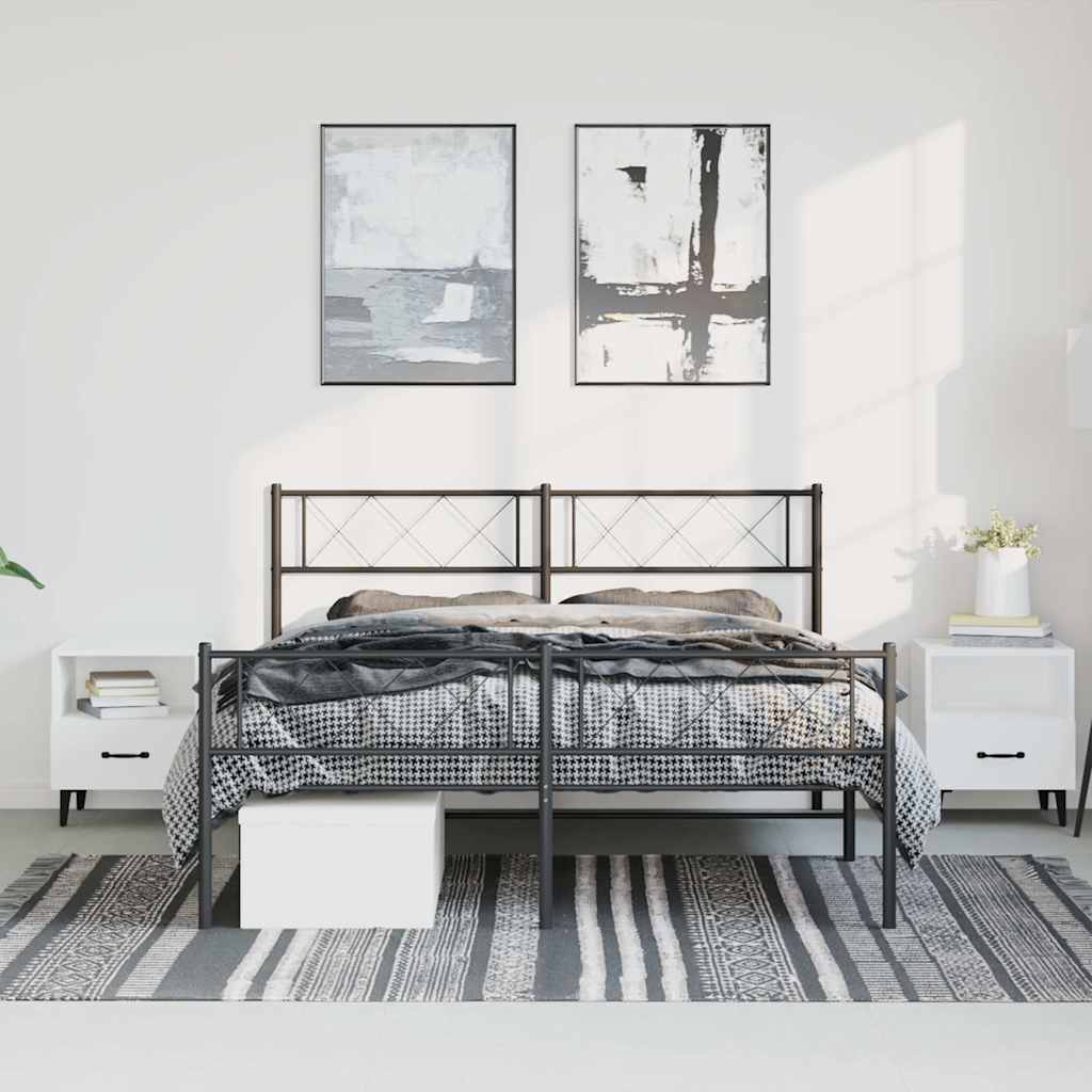 sengeramme med sengegavl og fodgærde 135x190 cm metal sort