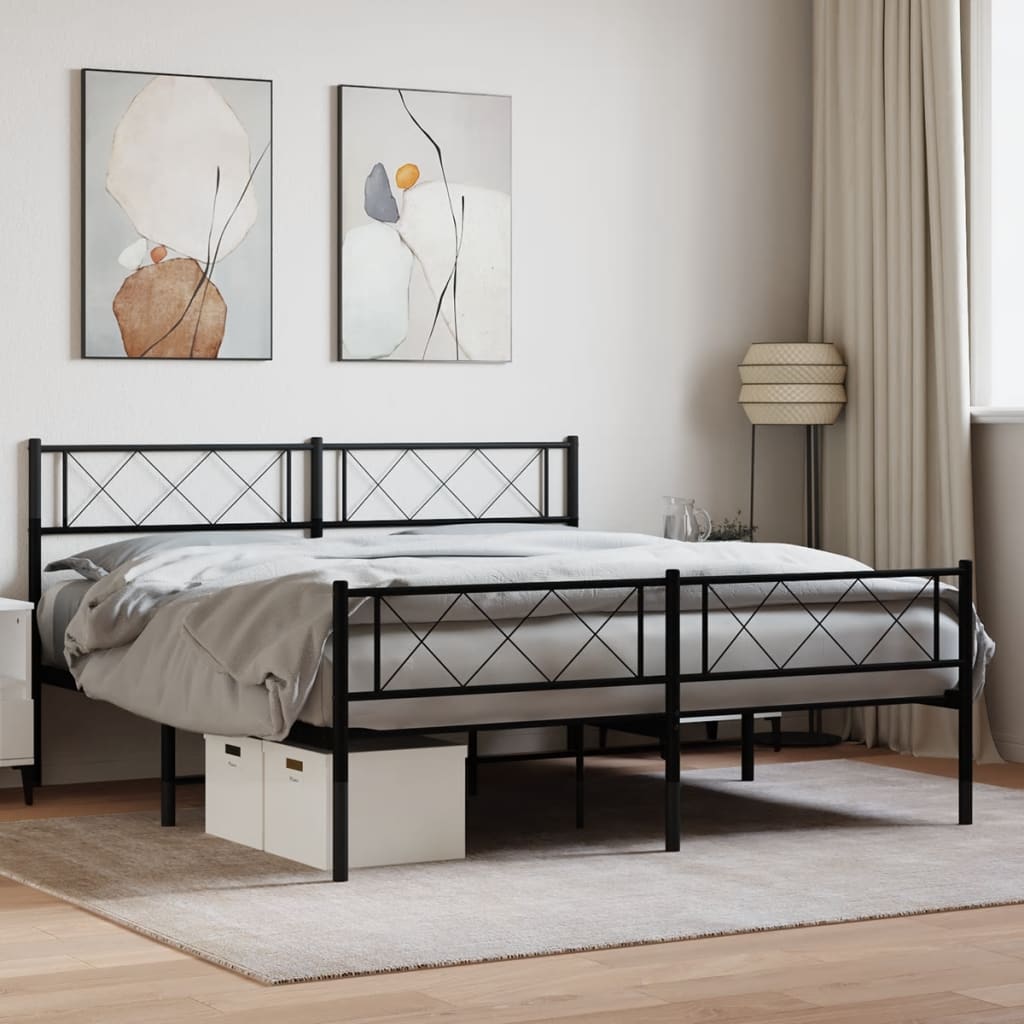 sengeramme med sengegavl og fodgærde 140x190 cm metal sort