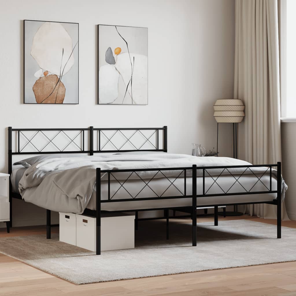 sengeramme med sengegavl og fodgærde 140x200 cm metal sort
