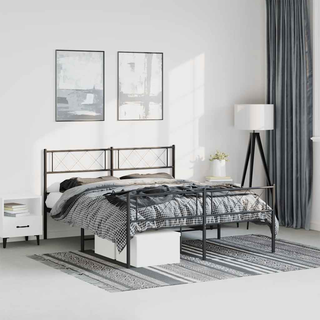 sengeramme med sengegavl og fodgærde 150x200 cm metal sort