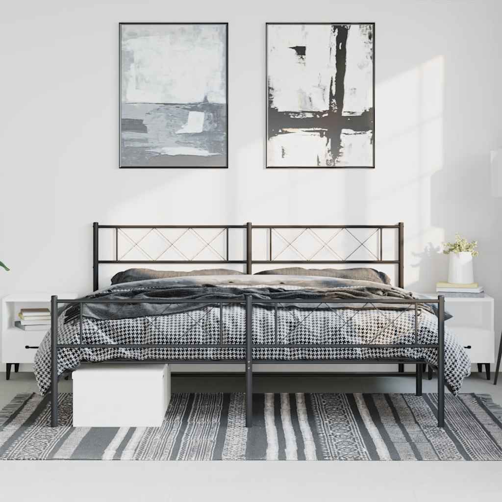 sengeramme med sengegavl og fodgærde 183x213 cm metal sort