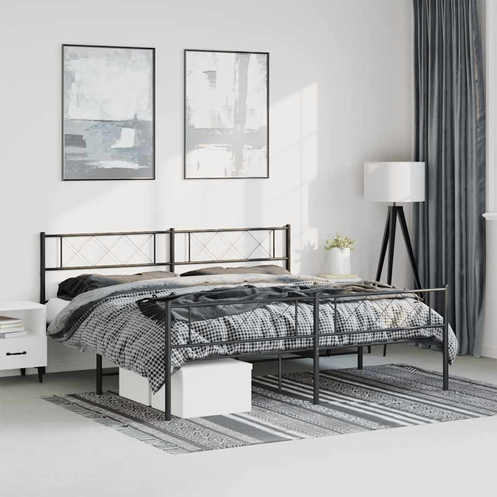 sengeramme med sengegavl og fodgærde 183x213 cm metal sort