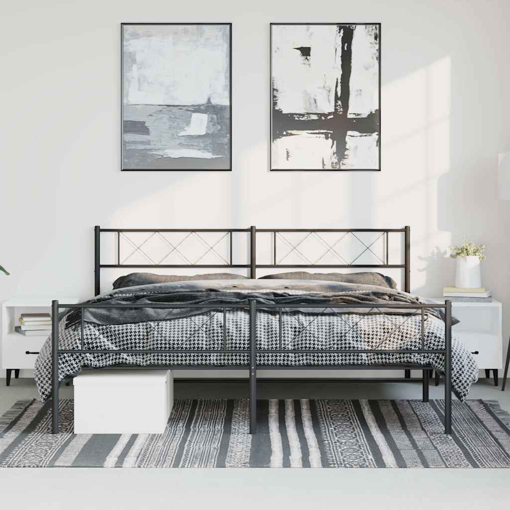sengeramme med sengegavl og fodgærde 193x203 cm metal sort