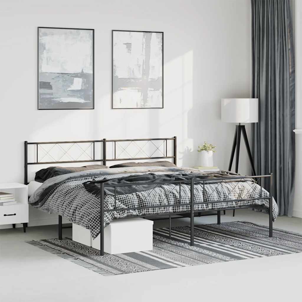 sengeramme med sengegavl og fodgærde 193x203 cm metal sort