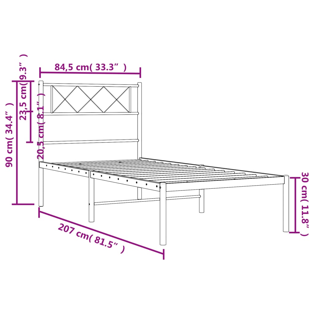 sengeramme med sengegavl 80x200 cm metal hvid
