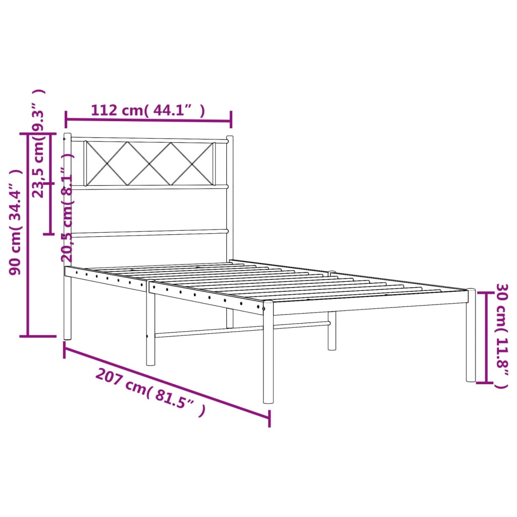 sengeramme med sengegavl 107x203 cm metal hvid