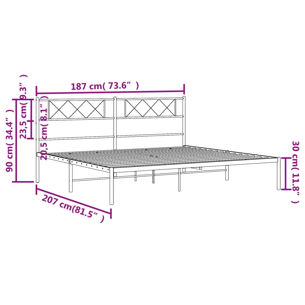 sengeramme med sengegavl 180x200 cm metal hvid