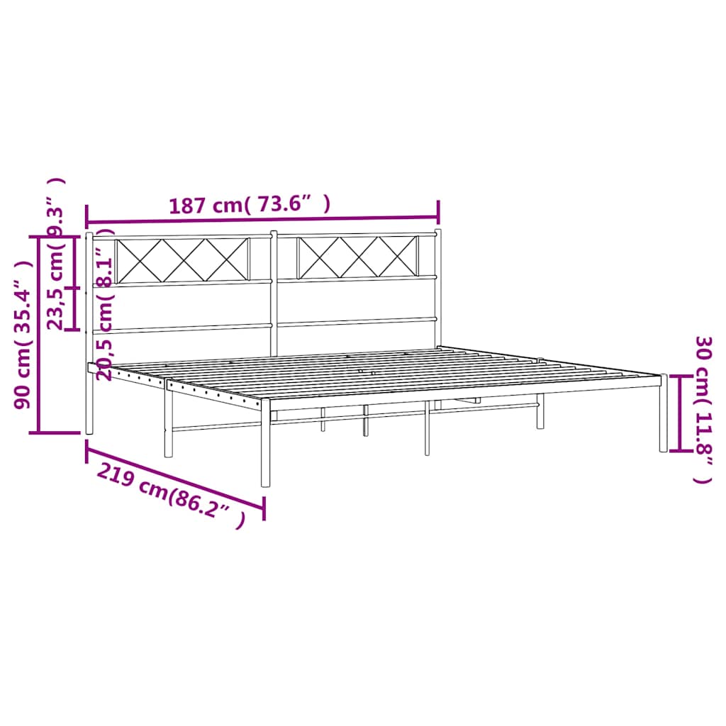 sengeramme med sengegavl 183x213 cm metal hvid