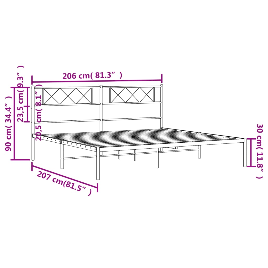 sengeramme med sengegavl 200x200 cm metal hvid