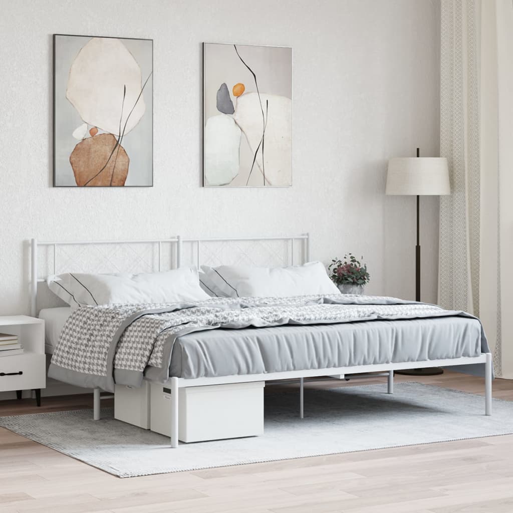 sengeramme med sengegavl 200x200 cm metal hvid