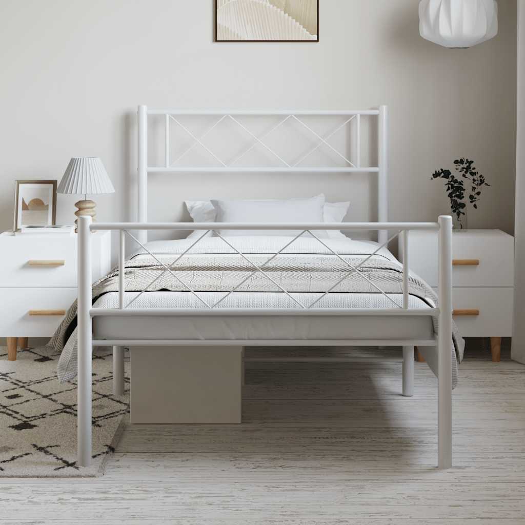 sengeramme med sengegavl og fodgærde 100x200 cm metal hvid