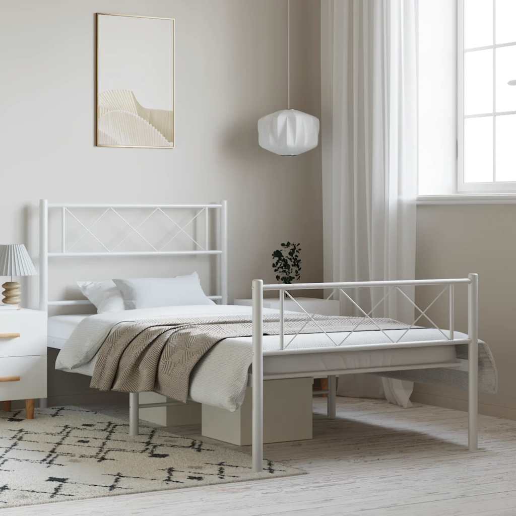 sengeramme med sengegavl og fodgærde 100x200 cm metal hvid