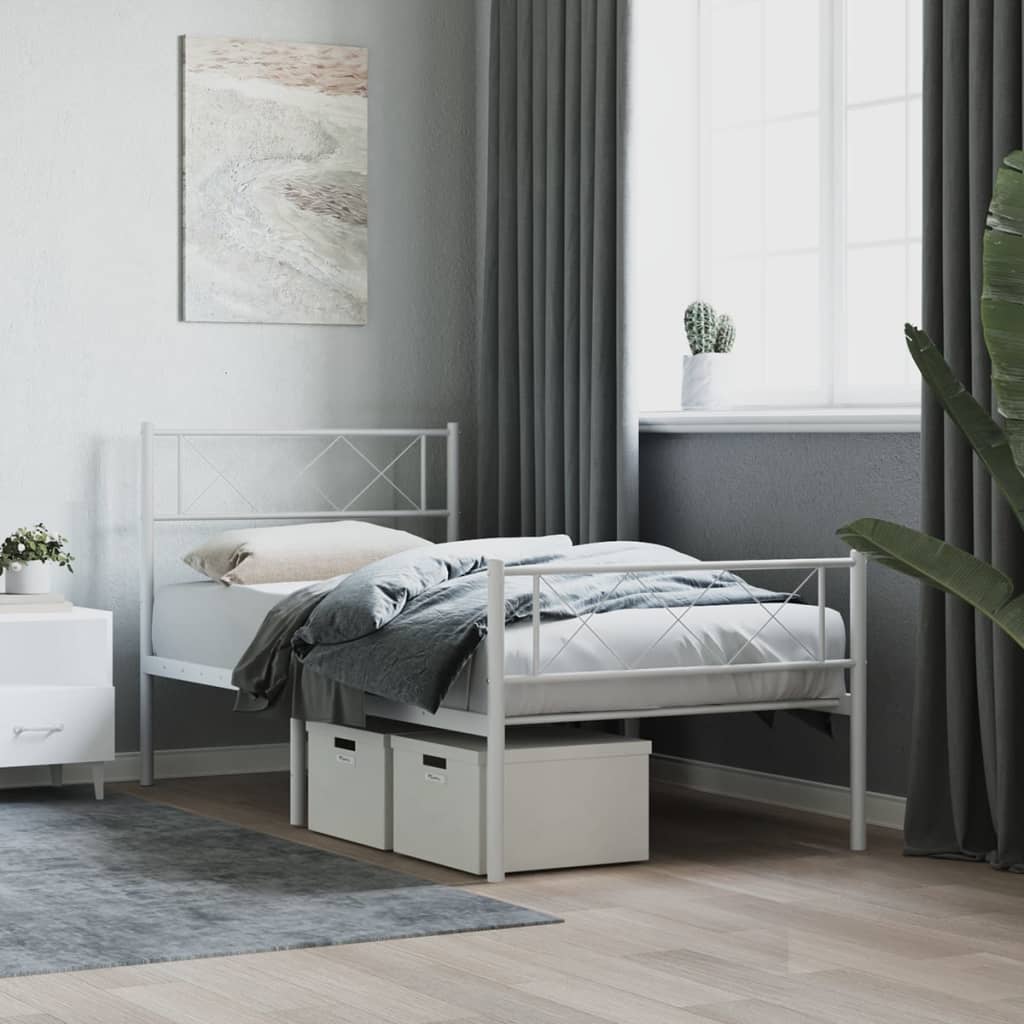 sengeramme med sengegavl og fodgærde 107x203 cm metal hvid