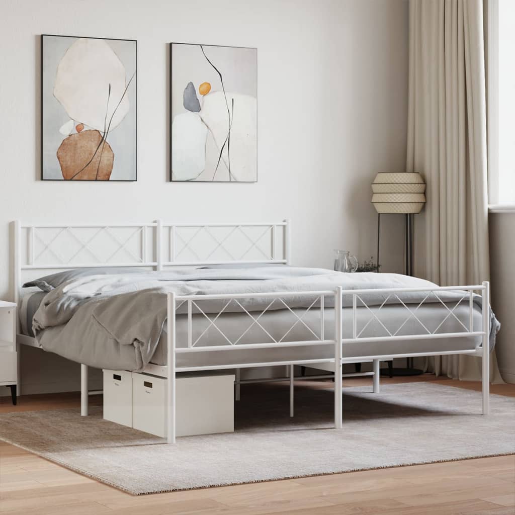 sengeramme med sengegavl og fodgærde 140x190 cm metal hvid