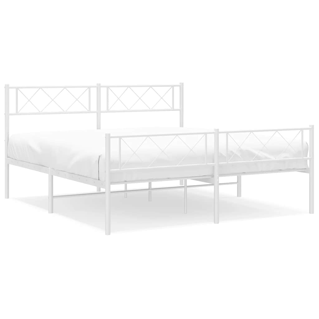 sengeramme med sengegavl og fodgærde 150x200 cm metal hvid