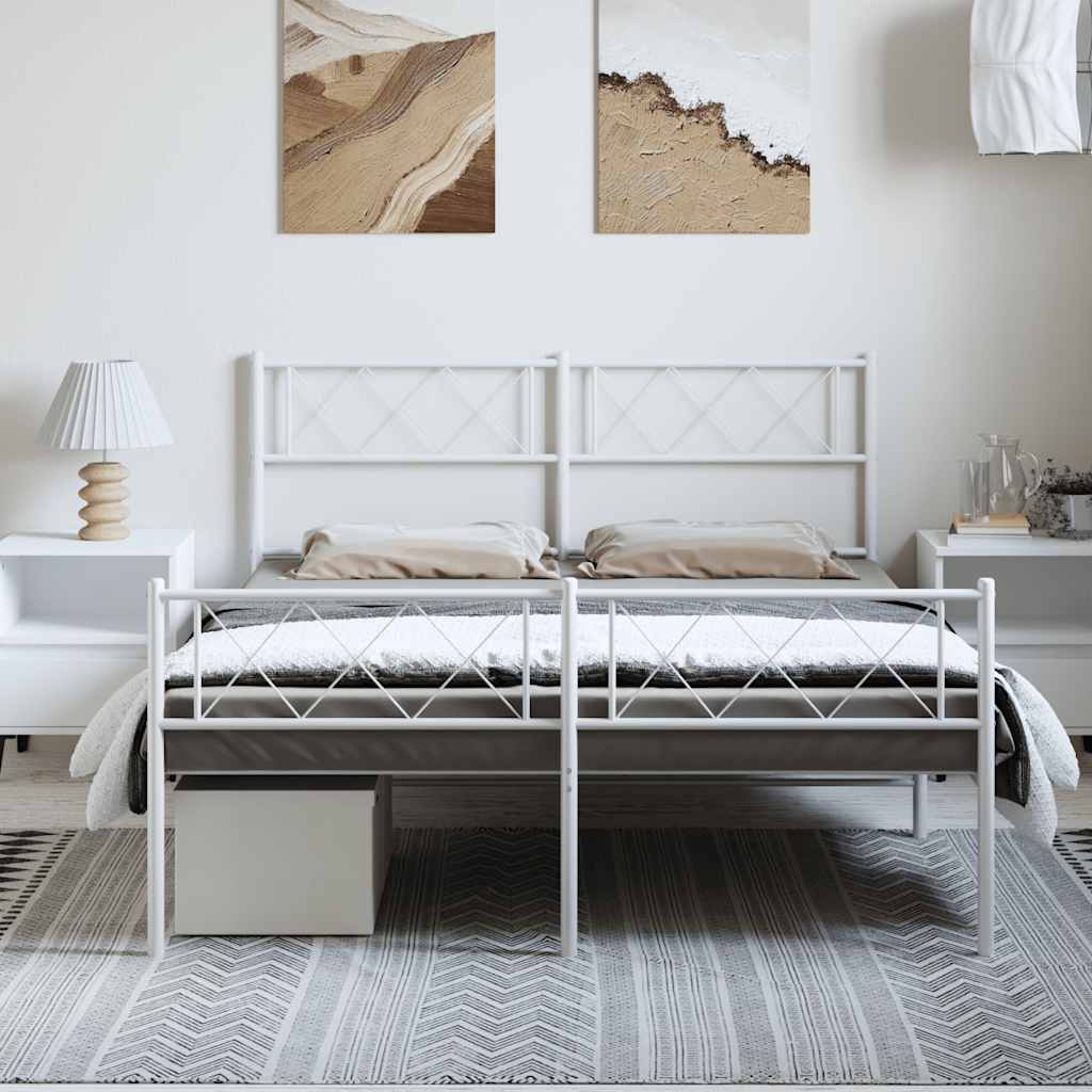 sengeramme med sengegavl og fodgærde 150x200 cm metal hvid