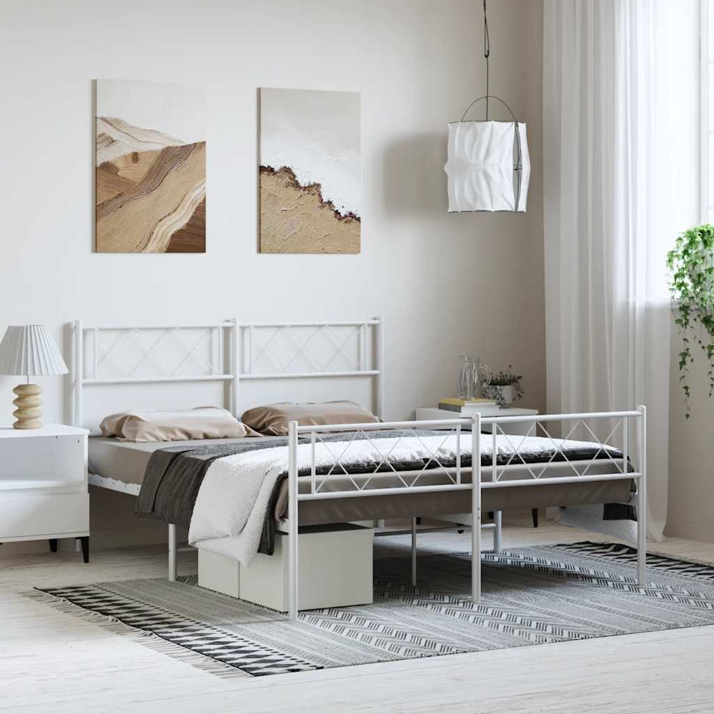 sengeramme med sengegavl og fodgærde 150x200 cm metal hvid