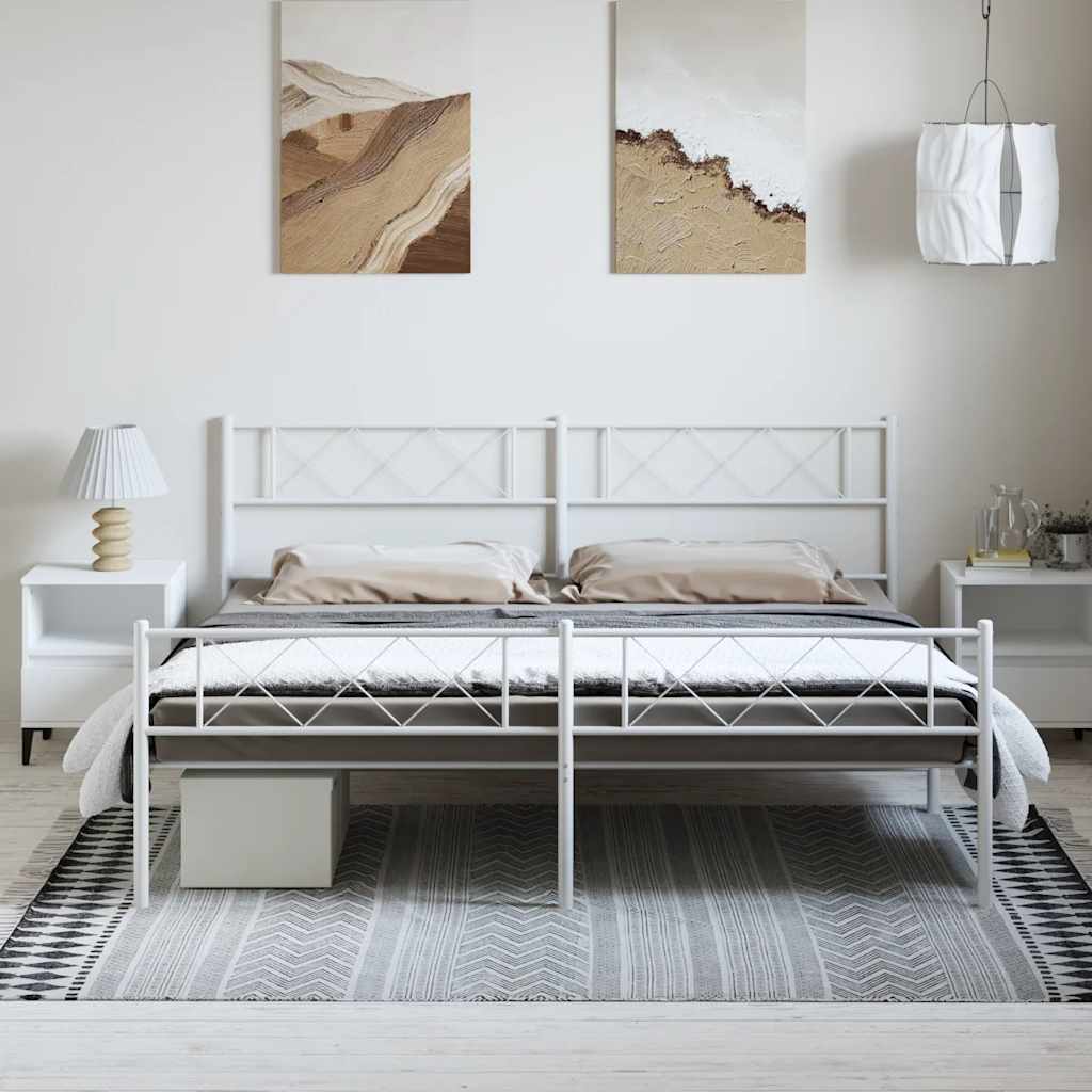 sengeramme med sengegavl og fodgærde 183x213 cm metal hvid