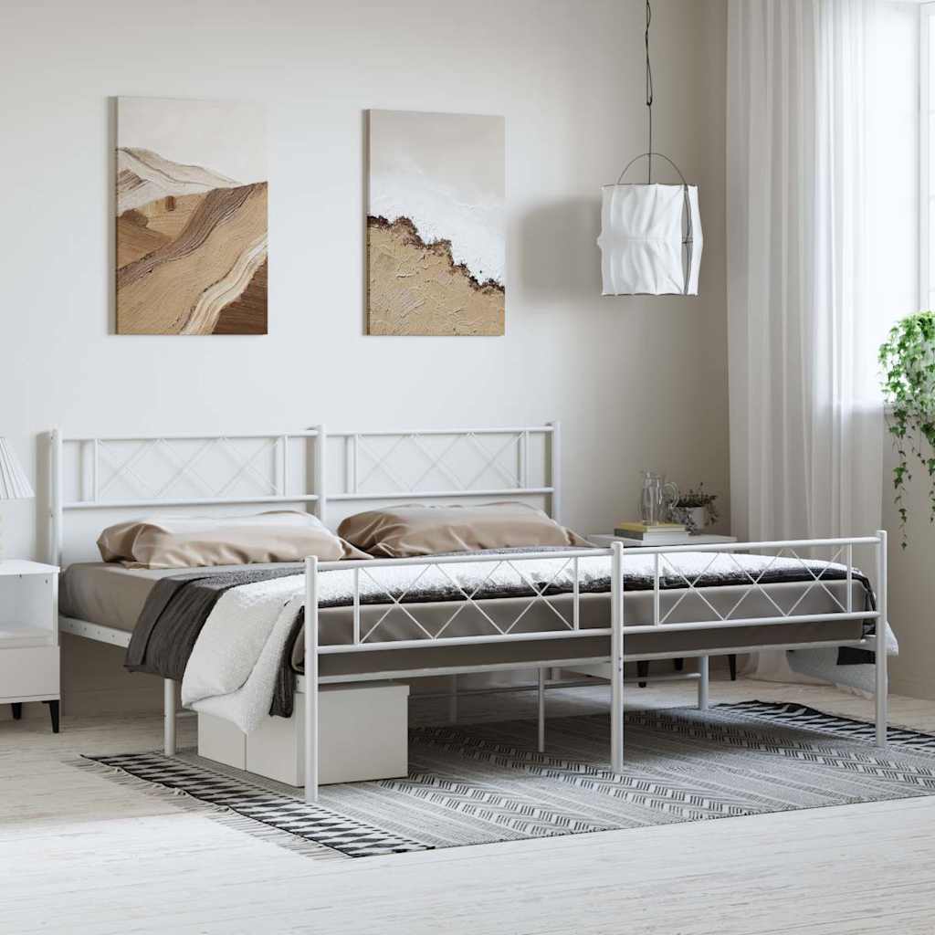 sengeramme med sengegavl og fodgærde 183x213 cm metal hvid