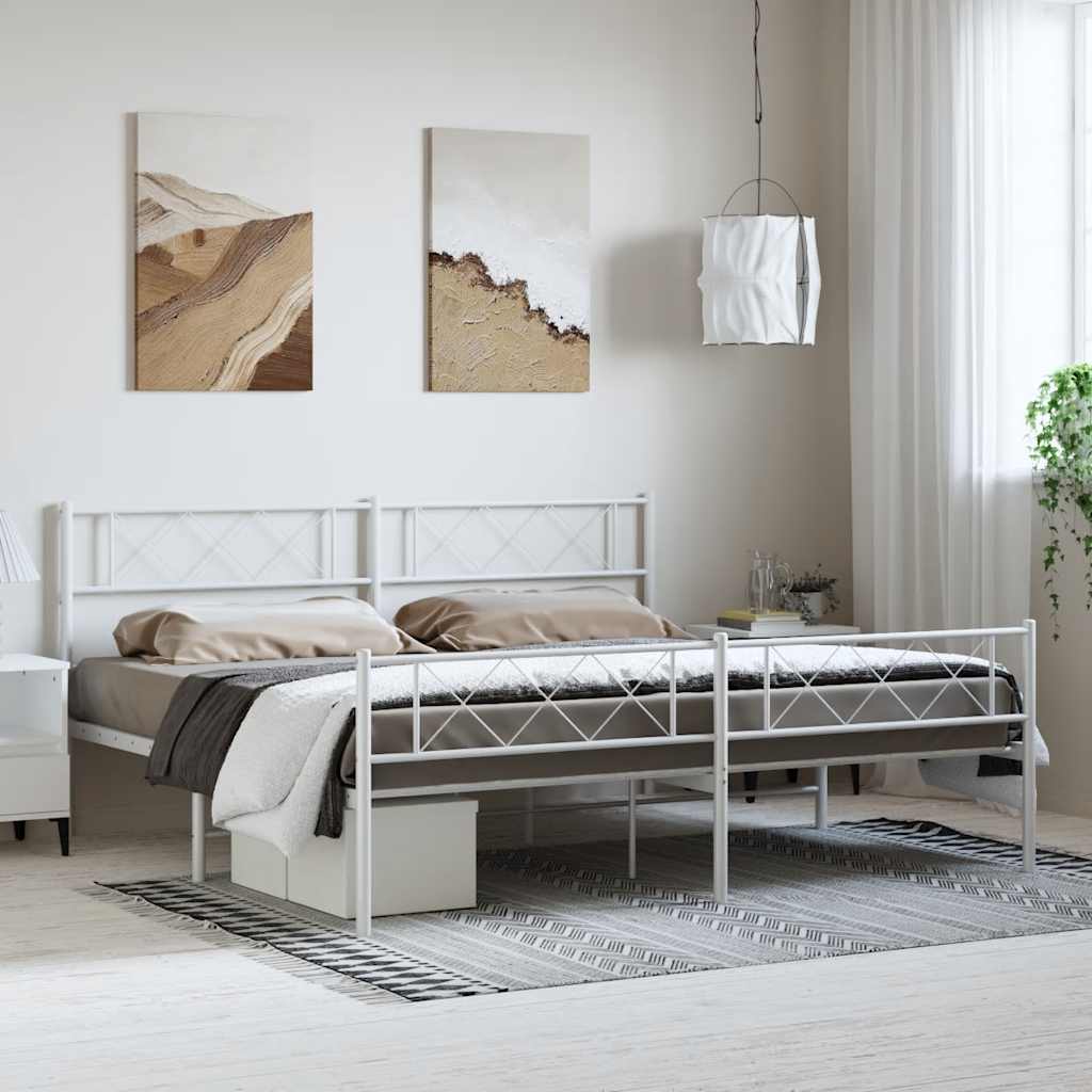 sengeramme med sengegavl og fodgærde 193x203 cm metal hvid