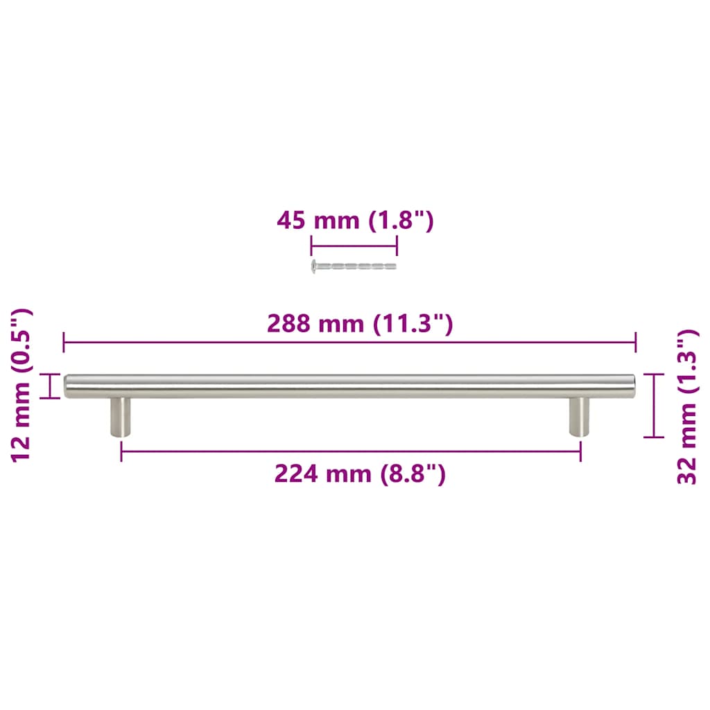 skabshåndtag 5 stk. 224 mm rustfrit stål sølvfarvet