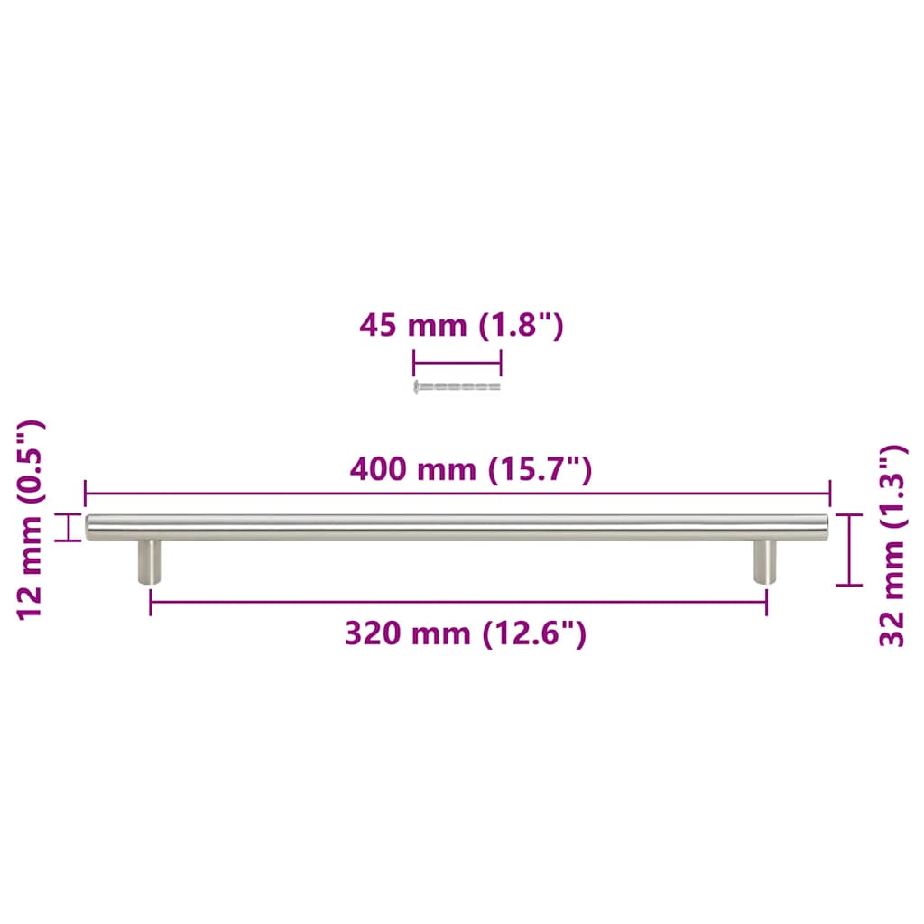 skabshåndtag 5 stk. 320 mm rustfrit stål sølvfarvet