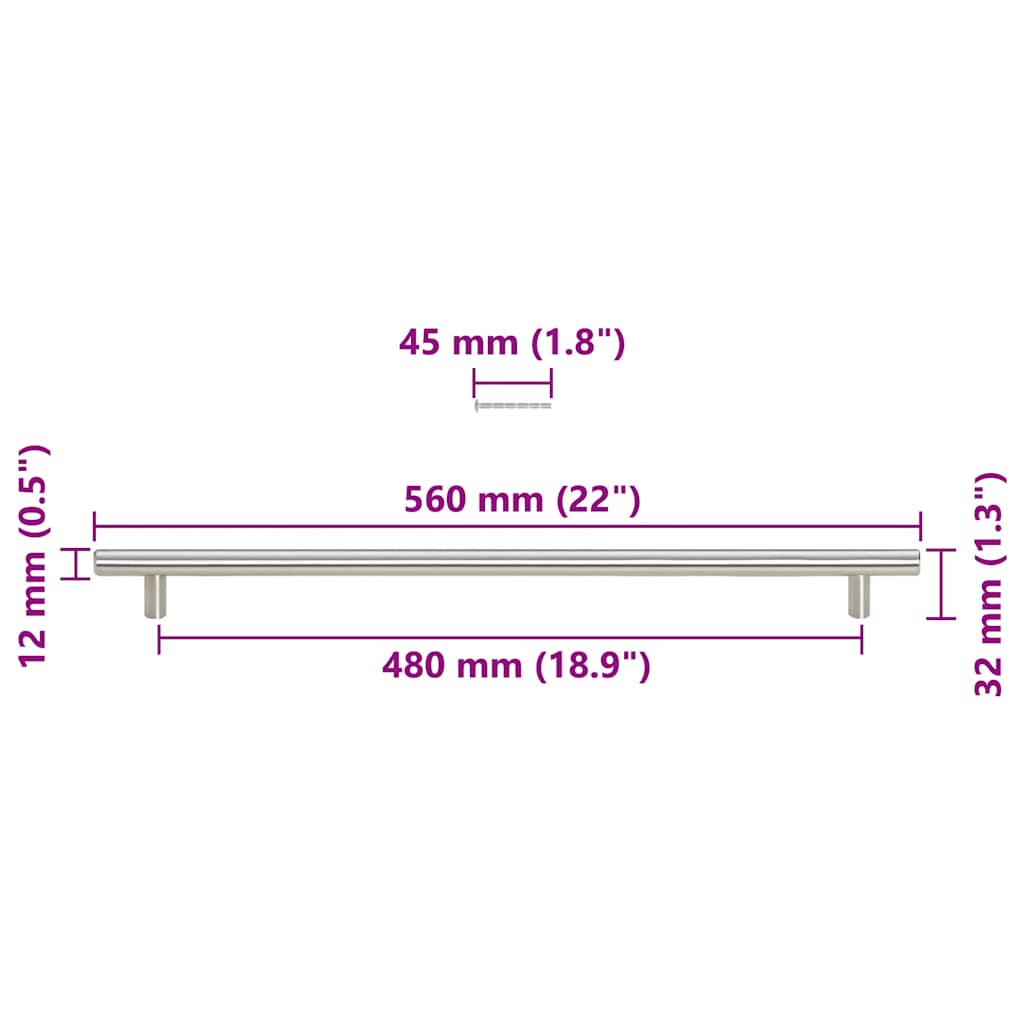 skabshåndtag 5 stk. 480 mm rustfrit stål sølvfarvet