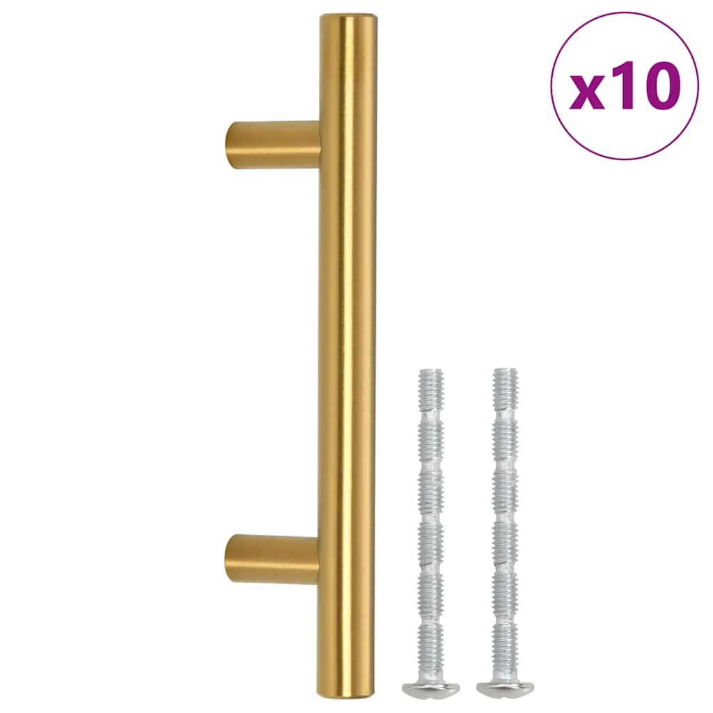 skabshåndtag 10 stk. hulafstand 64 mm samlet længde 100 mm rustfrit stål guldfarvet