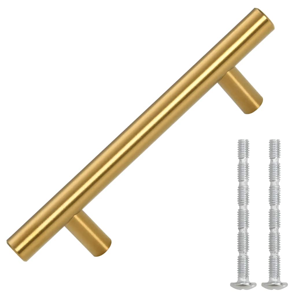 skabshåndtag 10 stk. hulafstand 64 mm samlet længde 100 mm rustfrit stål guldfarvet