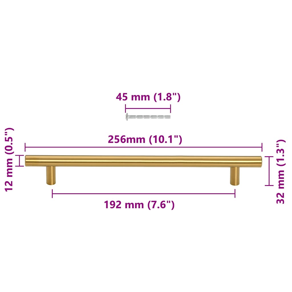 skabshåndtag 5 stk. 192 mm rustfrit stål guldfarvet