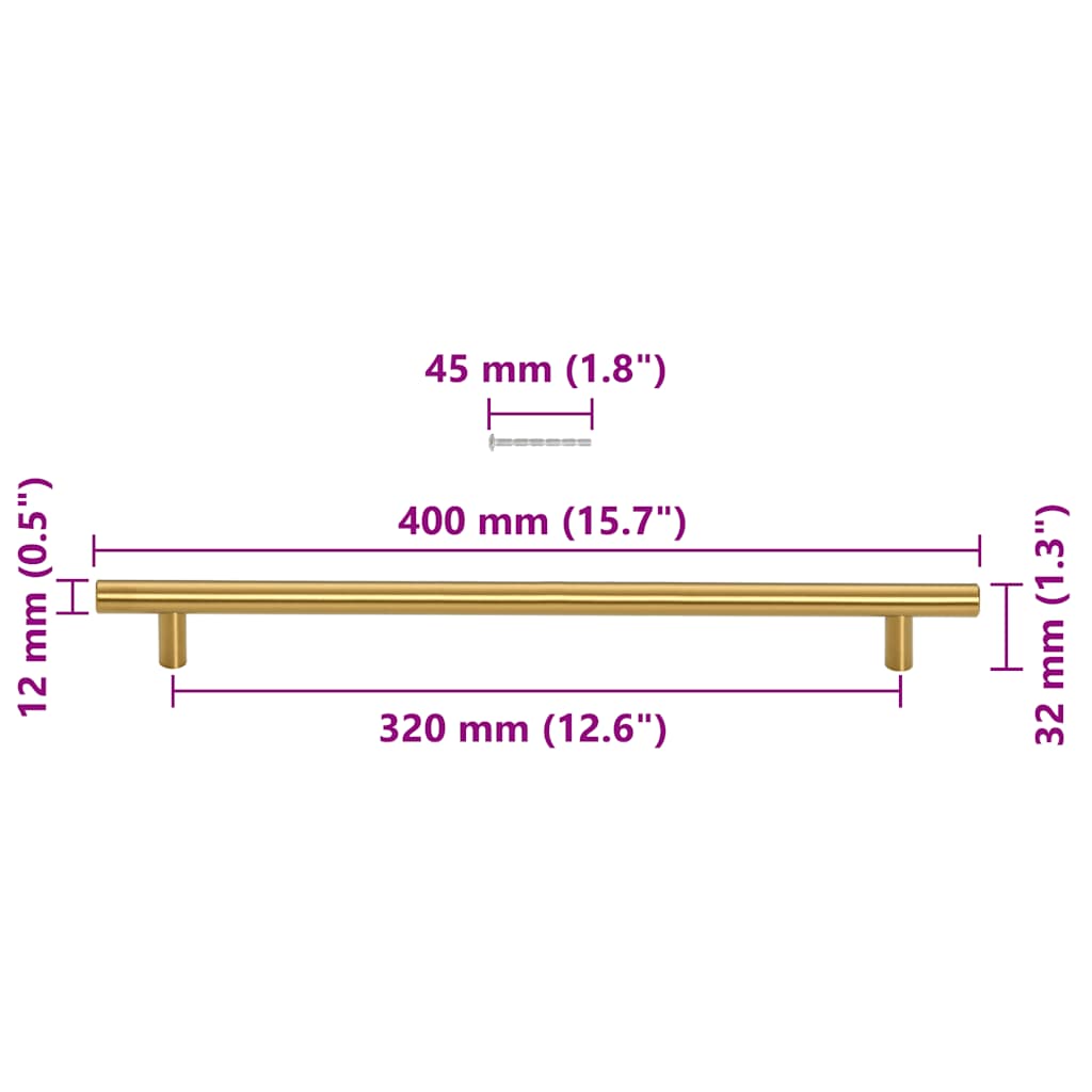 skabshåndtag 5 stk. 320 mm rustfrit stål guldfarvet