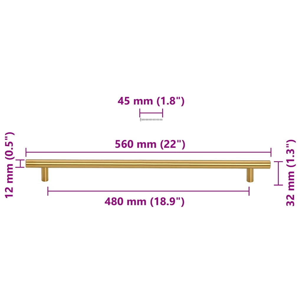 skabshåndtag 5 stk. 480 mm rustfrit stål guldfarvet