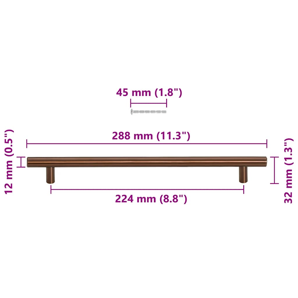 skabshåndtag 5 stk. 224 mm rustfrit stål bronzefarvet