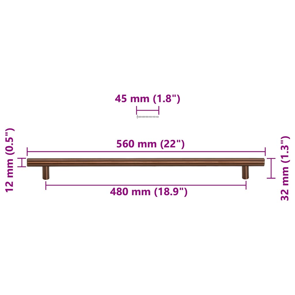skabshåndtag 5 stk. 480 mm rustfrit stål bronzefarvet