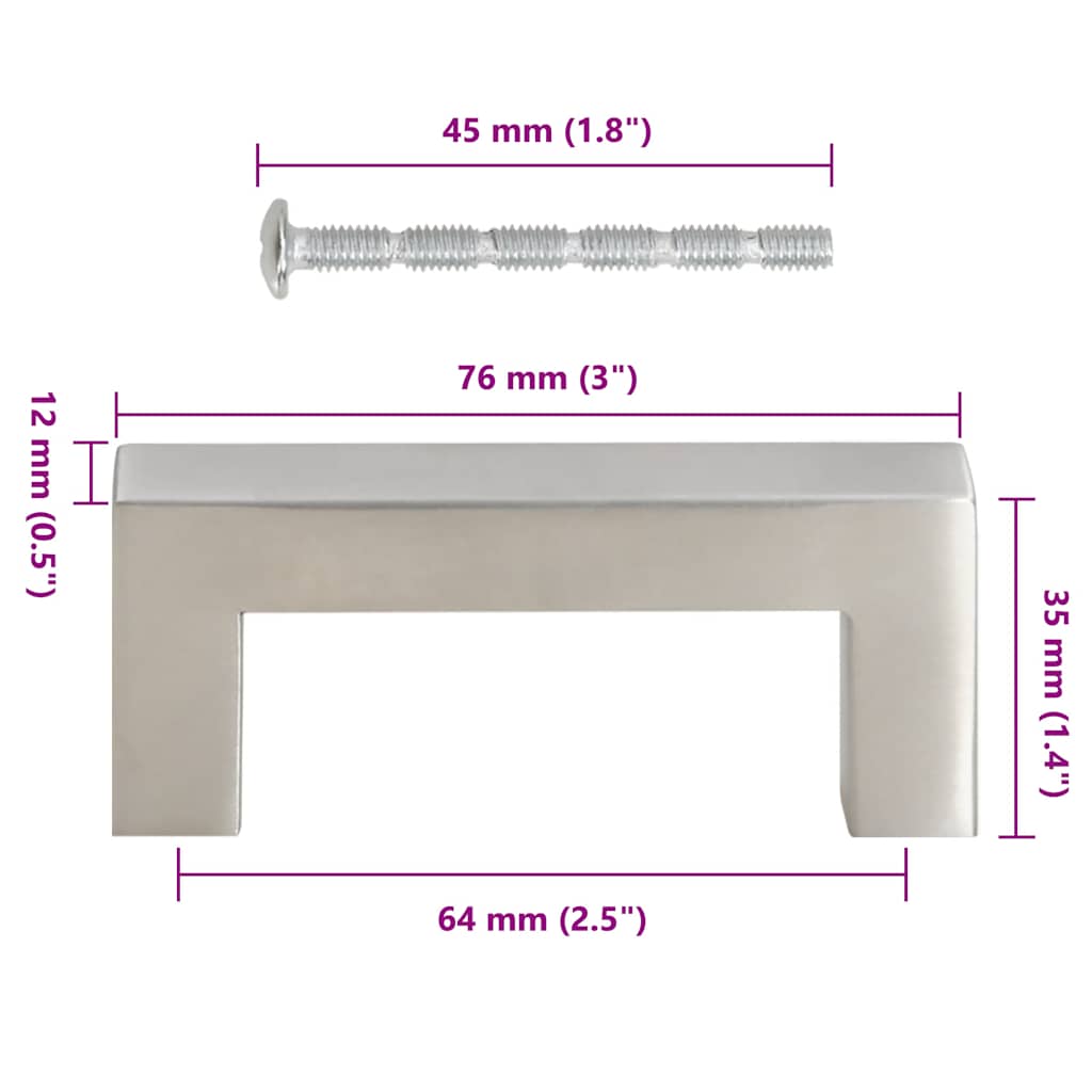 skabshåndtag 10 stk. 64 mm rustfrit stål sølvfarvet