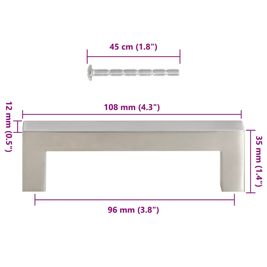 skabshåndtag 10 stk. 96 mm rustfrit stål sølvfarvet