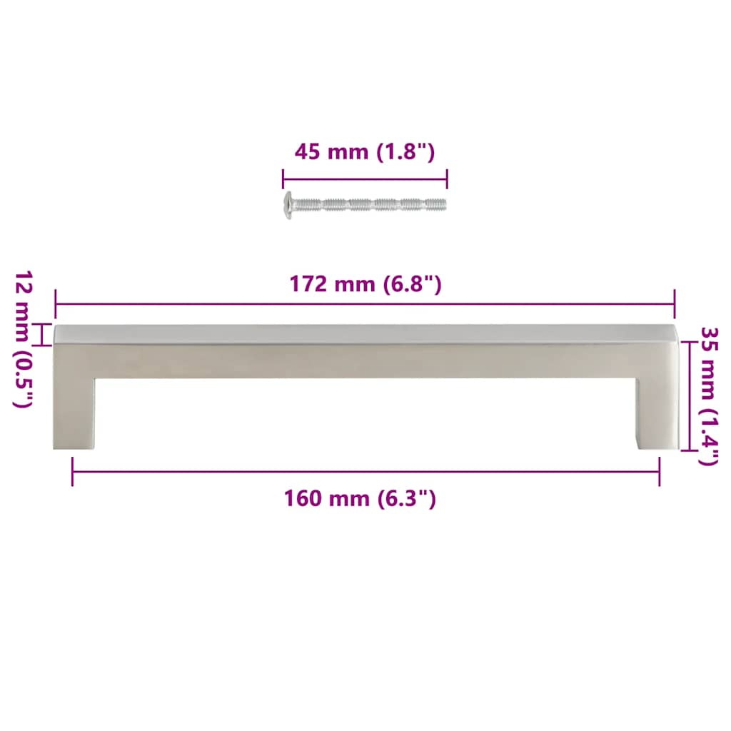 skabshåndtag 10 stk. 160 mm rustfrit stål sølvfarvet