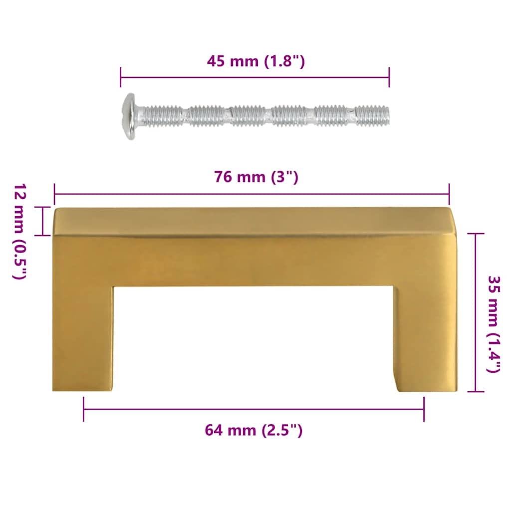 skabshåndtag 10 stk. 64 mm rustfrit stål guldfarvet