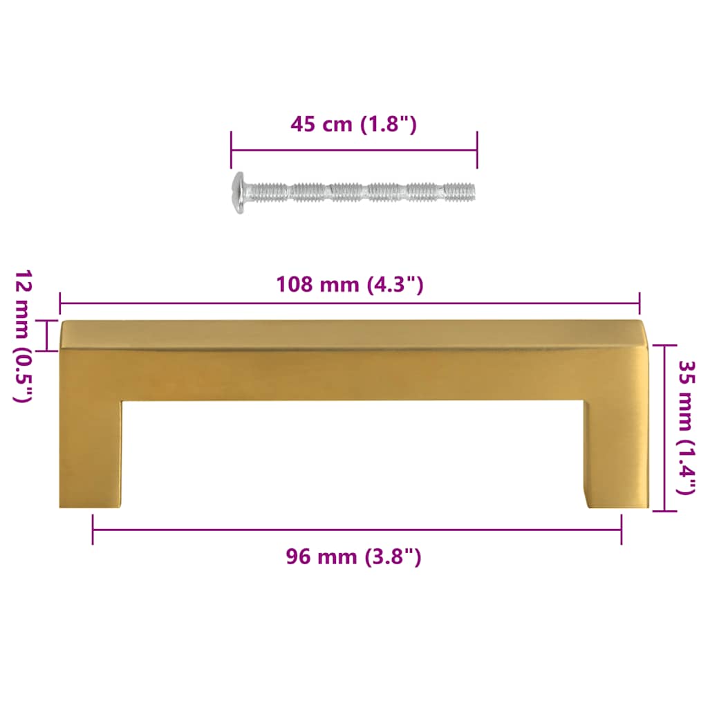 skabshåndtag 10 stk. 96 mm rustfrit stål guldfarvet