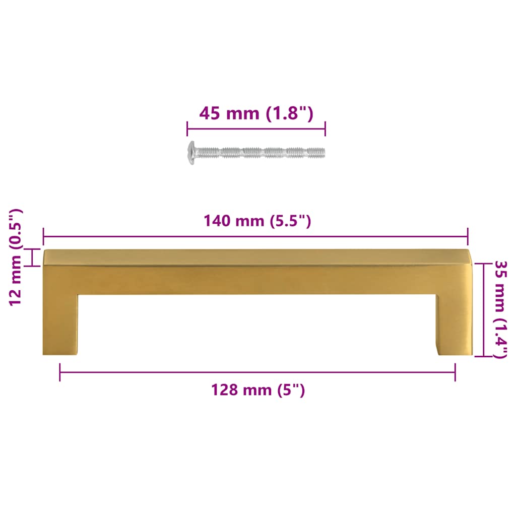 skabshåndtag 10 stk. 128 mm rustfrit stål guldfarvet