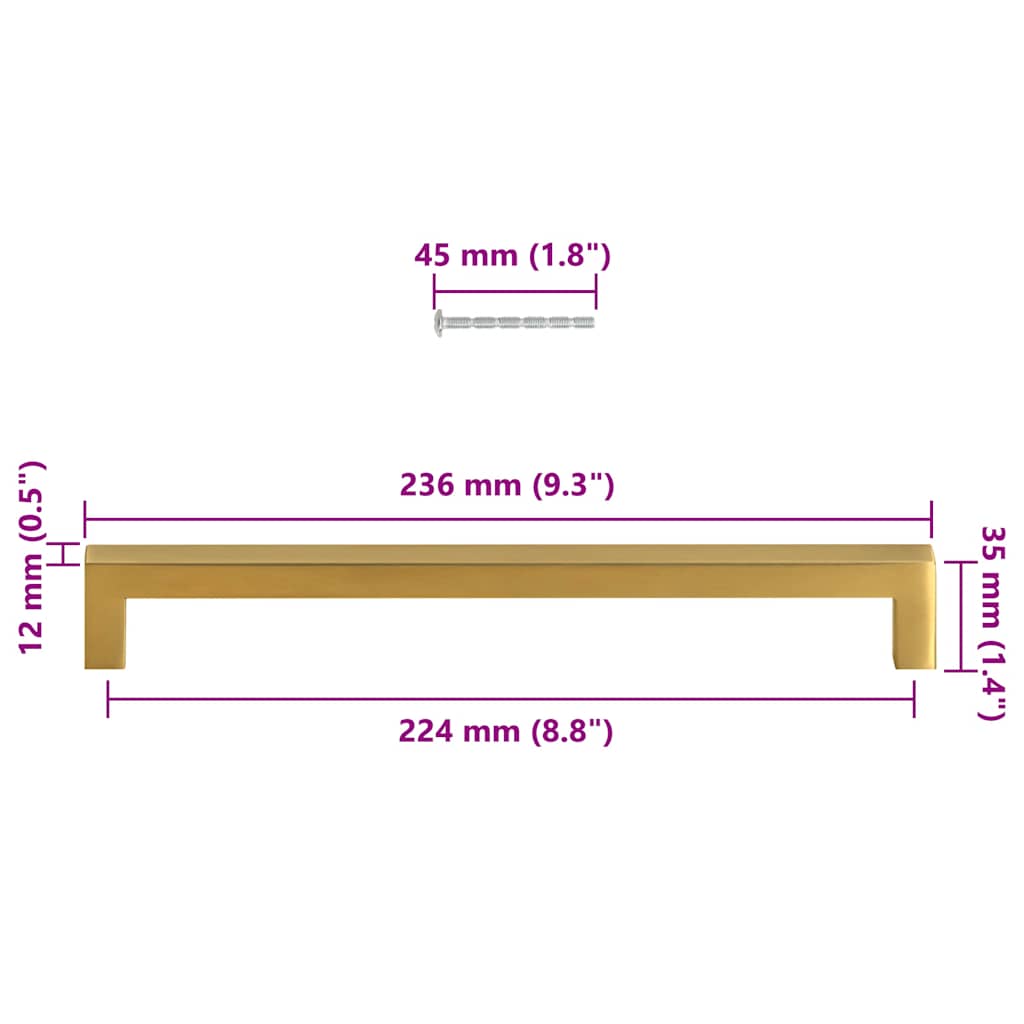 skabshåndtag 5 stk. 224 mm rustfrit stål guldfarvet