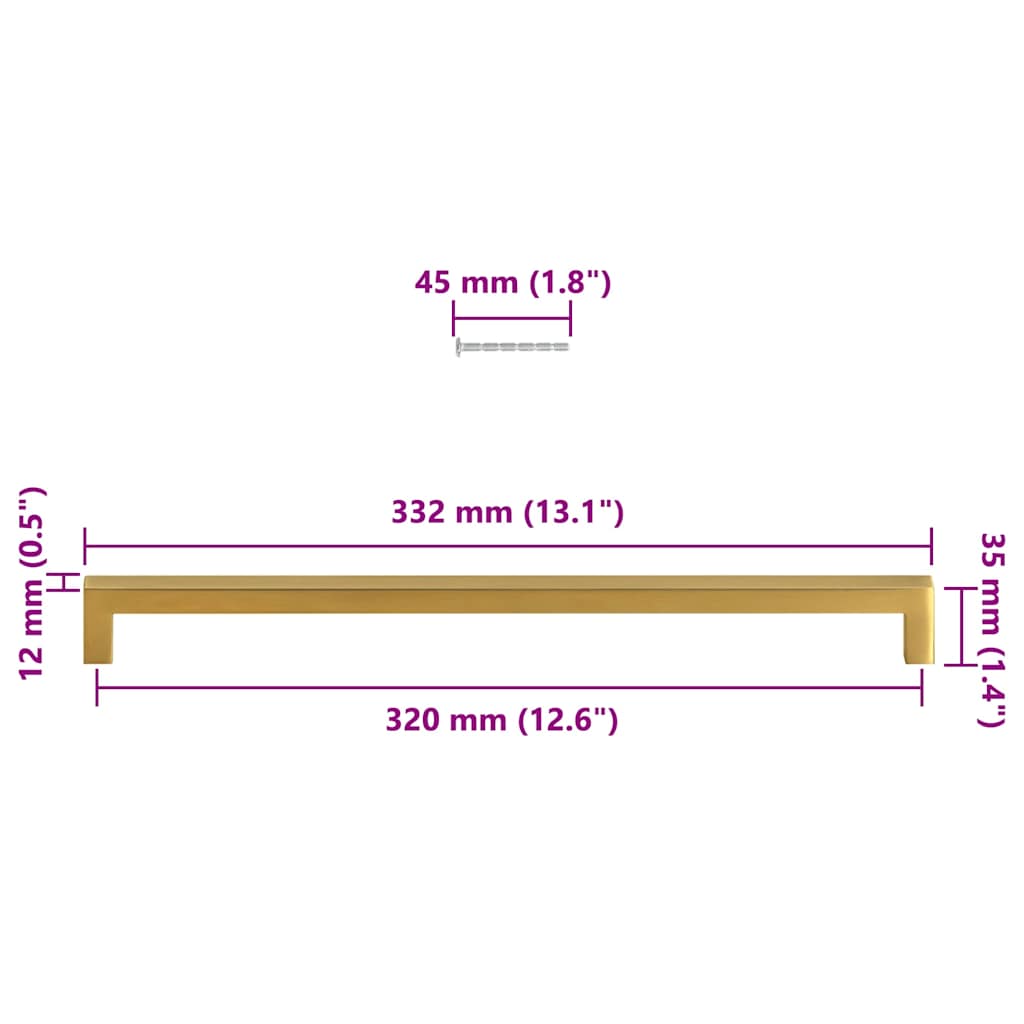 skabshåndtag 5 stk. 320 mm rustfrit stål guldfarvet