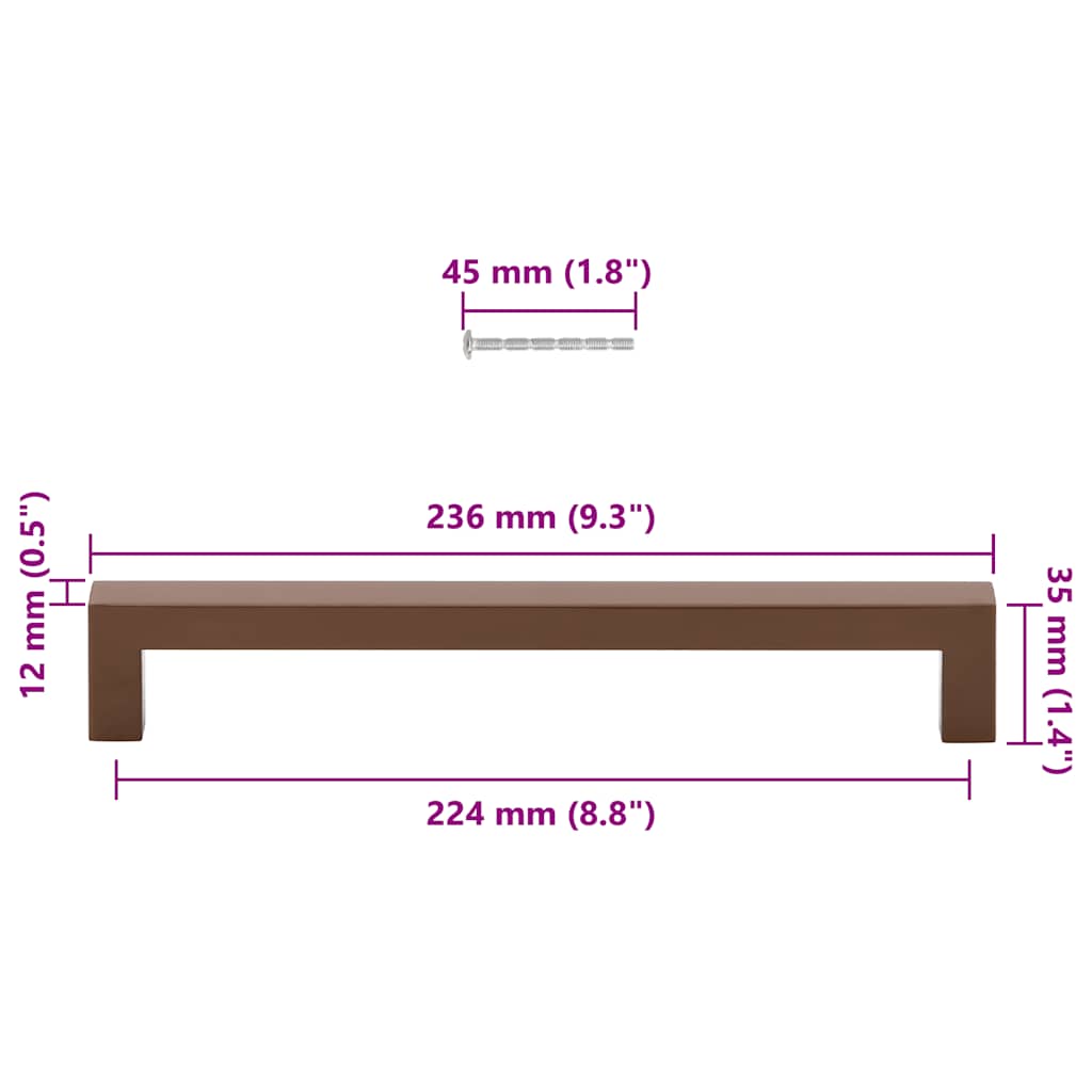 skabshåndtag 5 stk. 224 mm rustfrit stål bronzefarvet