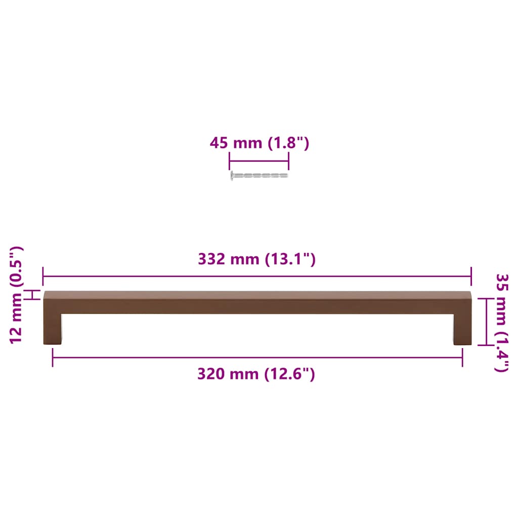 skabshåndtag 5 stk. 320 mm rustfrit stål bronzefarvet