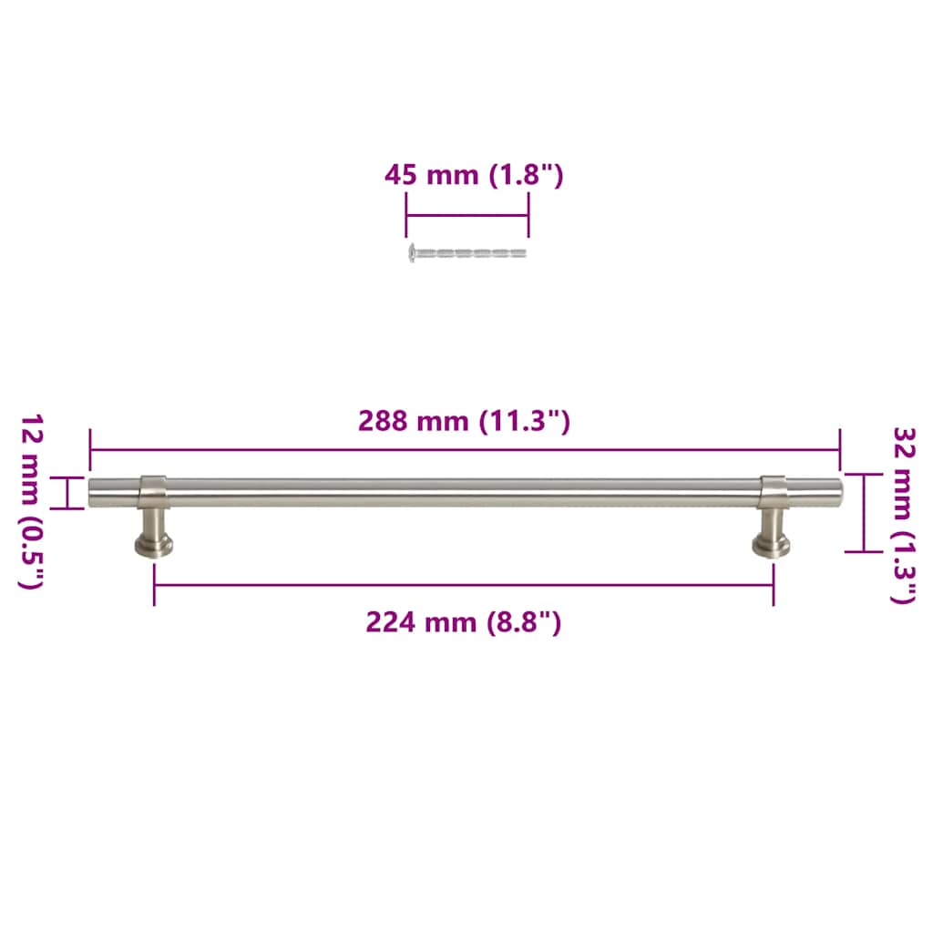 skabshåndtag 5 stk. 224 mm rustfrit stål sølvfarvet