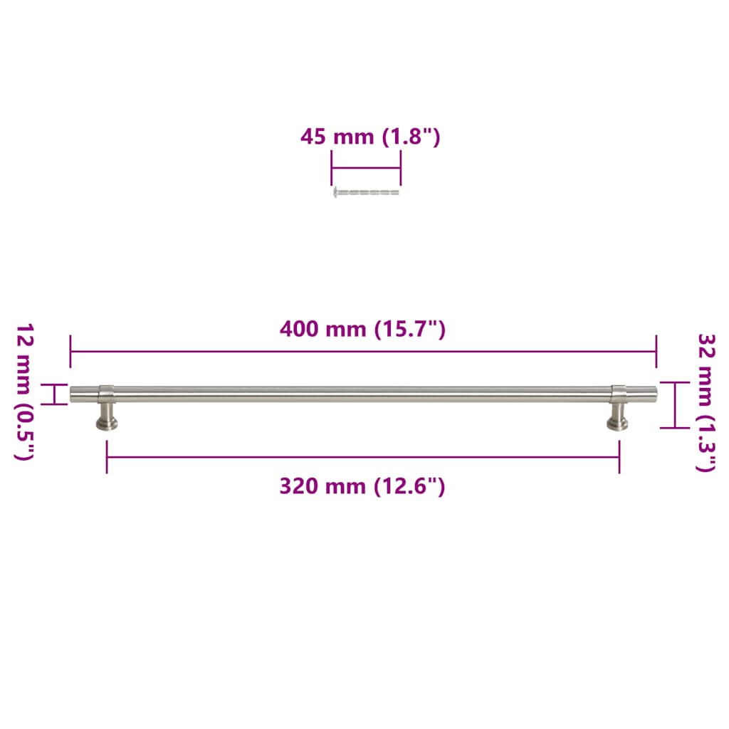 skabshåndtag 5 stk. 320 mm rustfrit stål sølvfarvet