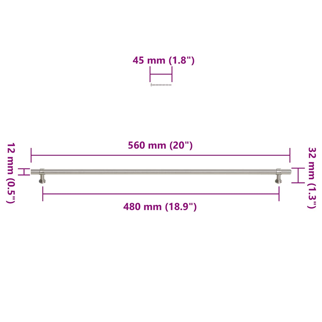 skabshåndtag 5 stk. 480 mm rustfrit stål sølvfarvet