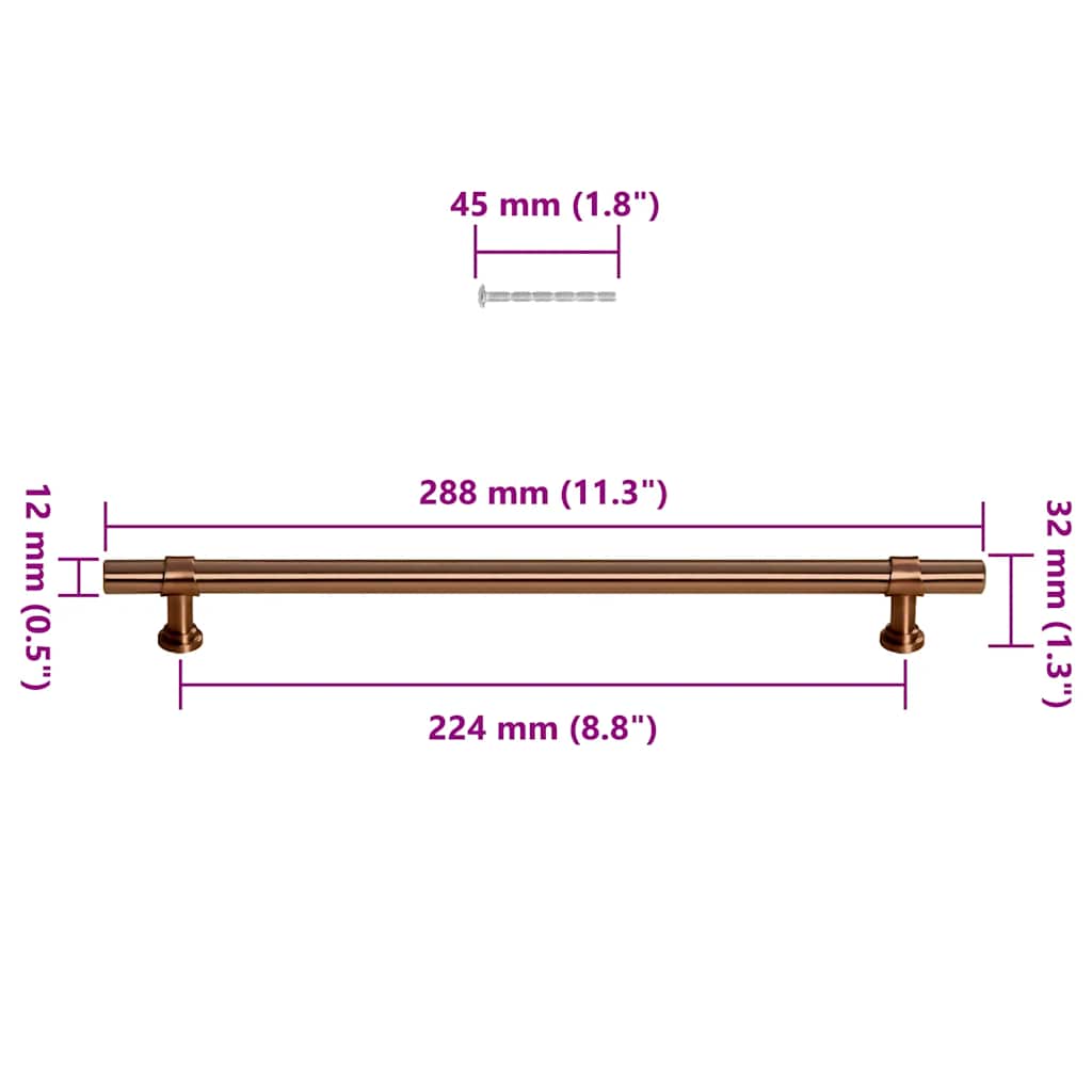 skabshåndtag 5 stk. 224 mm rustfrit stål bronzefarvet