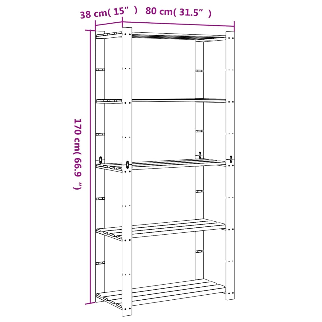 opbevaringsreol 5 hylder 80x38x170 cm massivt fyrretræ grå